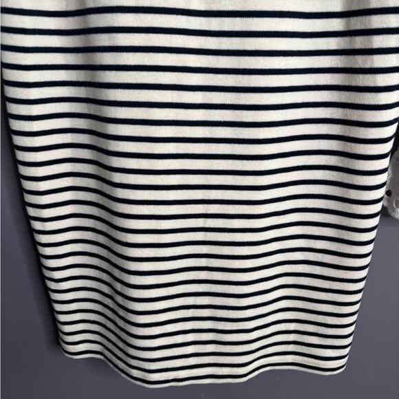 English Factory Navy Blue and White Striped Sheath Dress With Eyelet Sleeves Sm - Picture 3 of 6